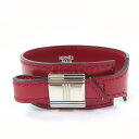 美品☆HERMES エルメス アルテミス ブレスレット レザー シルバー金具 バングル ボルドー M □D刻印 保存袋付き フランス製 レディース【中古】