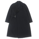 極美品▼EMPORIO ARMANI エンポリオ アルマーニ ウール100% 黒タグ ベルト付き ロングコート ブラック 48 イタリア製 正規品 メンズ【中古】