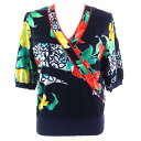 美品△LEONARD FASHION レオナール ファッション コットン100% 花柄 カシュクールデザイン Vネック 半袖 トップス カットソー ネイビー マ...