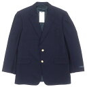 未使用品▼BURBERRY LONDON バーバリーロンドン ウール100% エンブレム金ボタン シングルジャケット 紺ブレザー テーラードジャケット ネイビー 42 ハンガー・ガーメント付き USA製 メンズ【中古】
