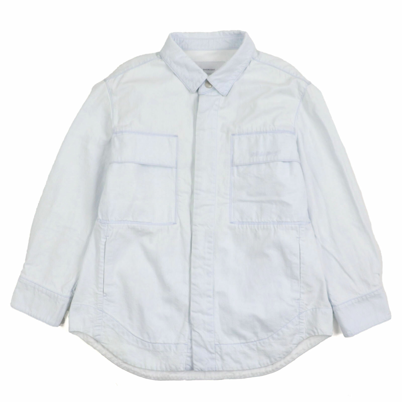 Rakuten - 極美品▼OVERCOAT オーバーコート S24T06-FLBL コットン100% 比翼仕立て ロゴ刺繍 カーゴポケット デニムシャツジャケット アイスブルー M 日本製 正規品 メンズ【中古】