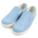 未使用品○BOTTEGAVENETA ボッテガヴェネタ レザー イントレチャート スニーカー スリッポン ライトブルー 40 箱・保存袋付き イタリア製 メンズ...