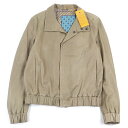 【ドンドン見直し】良品○ETRO エトロ ラムスキン シルク 裏地総柄 オープンカラー スナップボタン リブ レザージャケット ベージュ L メンズ【中古】