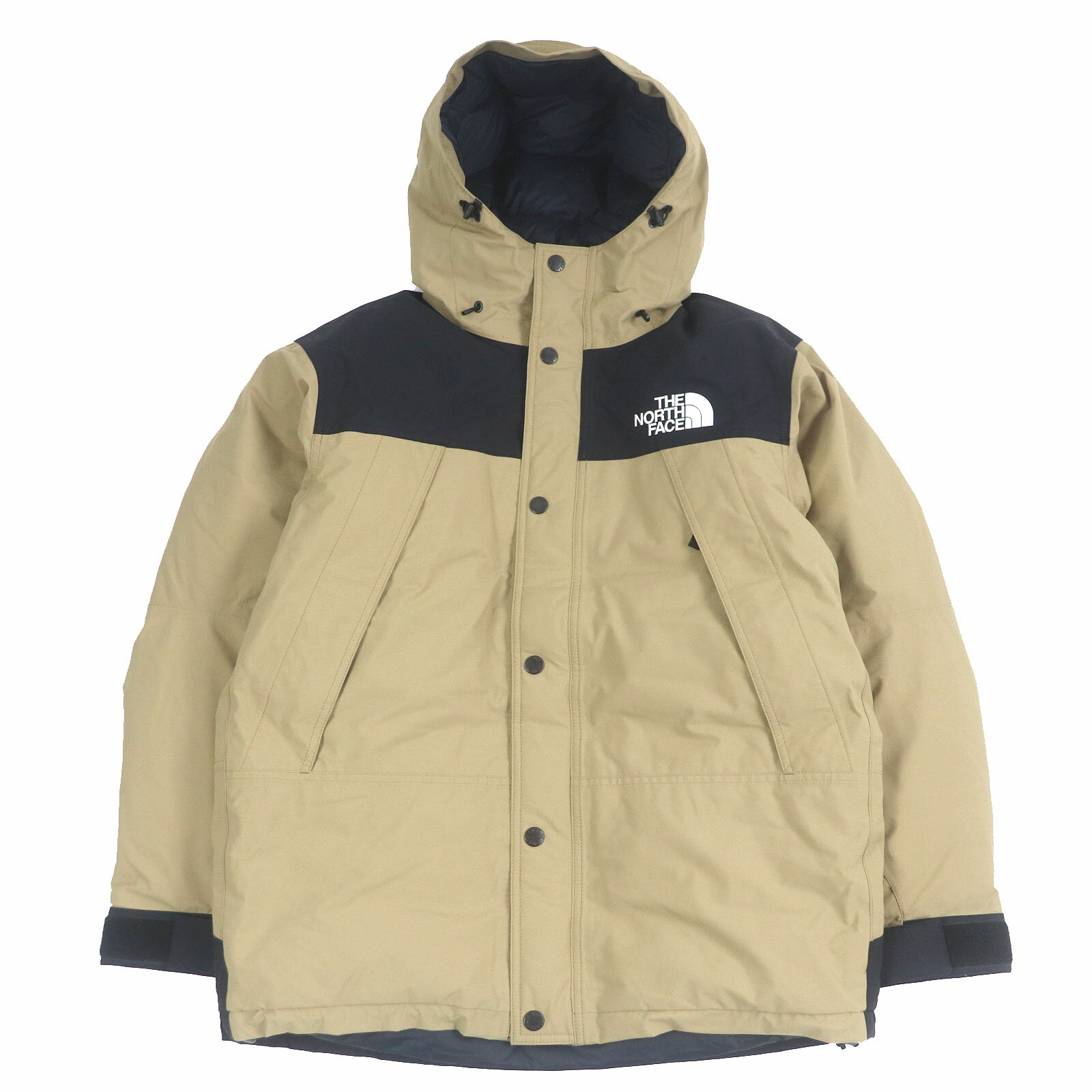 美品□THE NORTH FACE ザ・ノースフェイス ND92237 Mountain Down Jacket ロゴ刺繍 フーデッド ダウンジャケット ベージュ L 正規品 メンズ【中古】