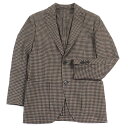 極美品○Salvatore Ferragamo サルヴァトーレフェラガモ ロゴボタン エルボーパッチ付き シングル テーラードジャケット ブラウン系 チェック柄 46-7R イタリア製 正規品 メンズ【中古】