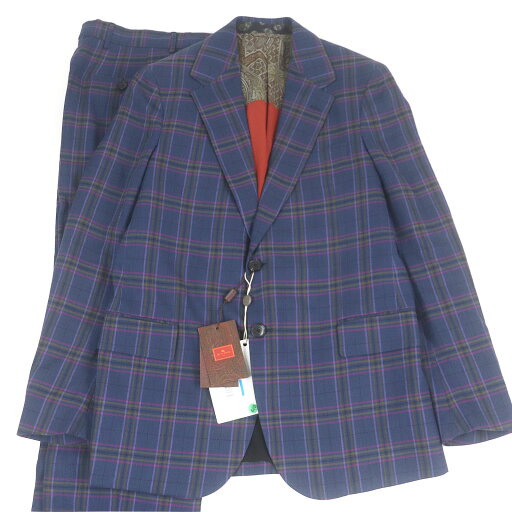 未使用品□ETRO エトロ リネン混 裏シルク チェック柄 シングルスーツ 上下セットアップ ブルー 50/48 イタリア製 正規品 メンズオススメ【中古】 未使用品□ETRO エトロ リネン混 裏シルク チェック柄 シングルスーツ 上下セットアップ ブルー 50/48 イタリア製 正規品 メンズオススメ【中古】