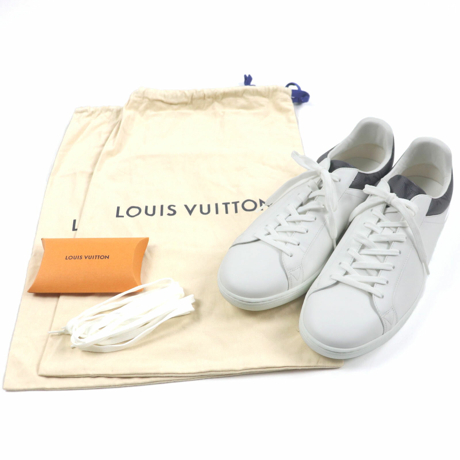 未使用品▼LOUIS VUITTON ルイヴィトン ルクセンブルグライン レザー モノグラム ローカットスニーカー ホワイト グレー 8.5 保存袋付き イタリア製 メンズ【中古】