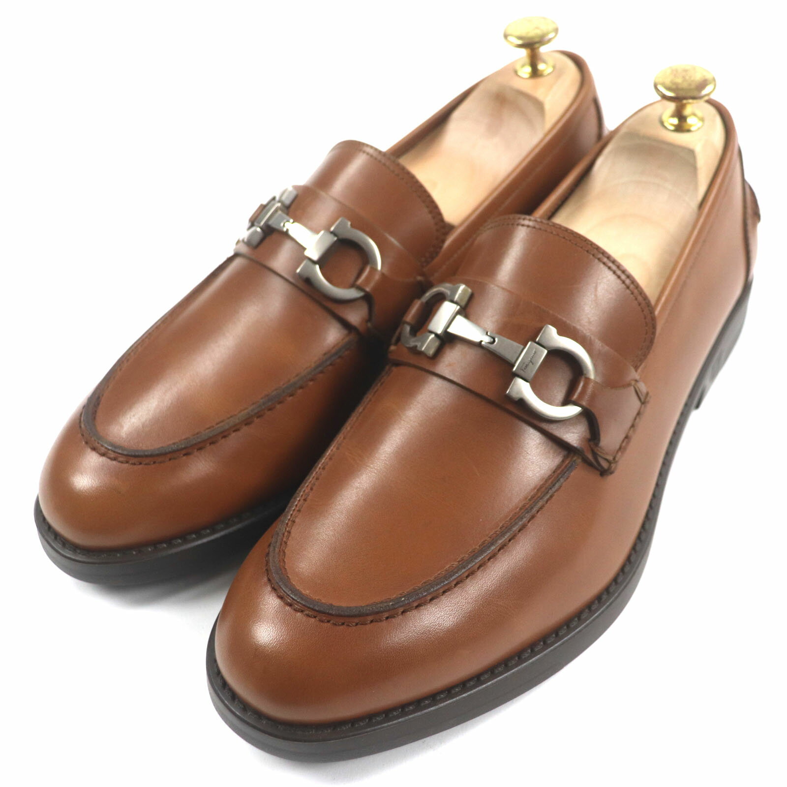 未使用品▼Salvatore Ferragamo サルヴァトーレフェラガモ ガンチーニ金具 Uチップ レザーシューズ ローファー ブラウン 8 イタリア製 メンズ【中古】