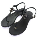 未使用品△CHANEL シャネル 24C G45428 ココマーク アンクルストラップ レザー トングサンダル フラット サンダル ブラック ゴールド金具 36 箱付き スペイン製 レディース【中古】