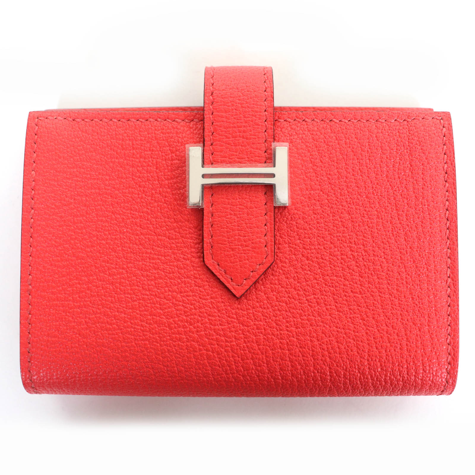 未使用品☆HERMES エルメス ベアン ミニ シェーブル ローズテキサス シルバー金具 ミニウォレット 二つ..