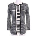極美品△Missoni ミッソーニ ウール100% マルチボーダー ニット カーディガン 半袖トップス アンサンブル ブラック ホワイト 42/40 イタリア製 正規品 レディース【中古】