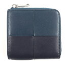 極美品▼BOTTEGAVENETA ボッテガヴェネタ 765782 日本限定 カセット スクエア コンパクトジップ アラウンド レザーウォレット バイカラー 札入れ ネイビー ブラック シルバー金具 箱・保存袋付き イタリア製 メンズ【中古】