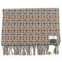 未使用品▼HERMES エルメス カシミヤ100% BEIGE/ROUGE/KAKI チェック柄 総柄 フリンジ付き ストール マフラー 英国製 メンズ【中古】