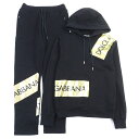 美品○DOLCE&GABBANA ドルチェ&ガッバーナ G9JQ3T コットン100% 黒タグ ロゴプリント パーカー スウェットパンツ セットアップ ブラック ゴールド 44 イタリア製 正規品 メンズ【中古】