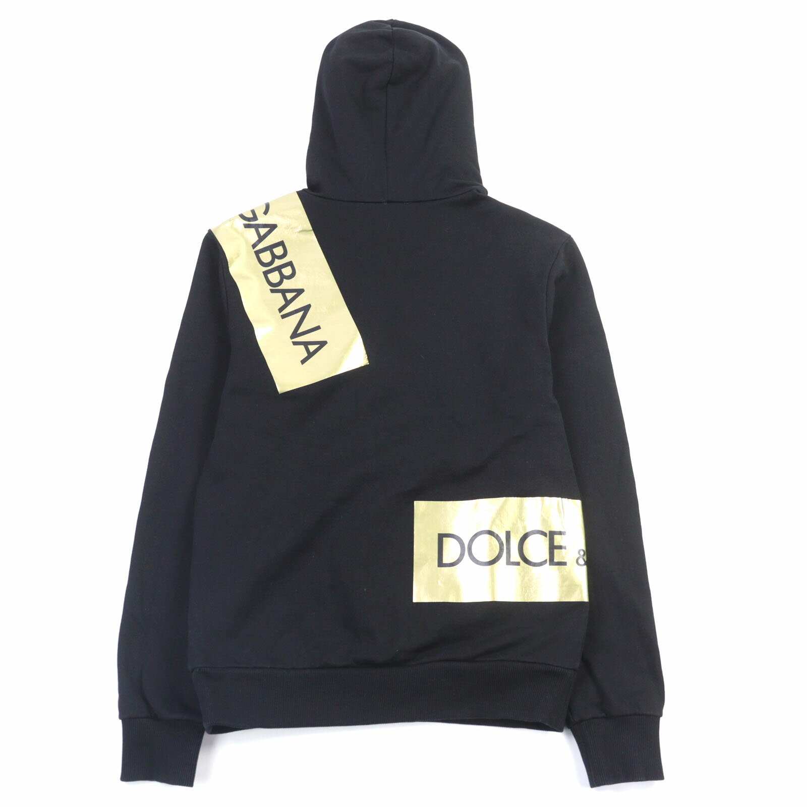 美品○DOLCE&GABBANA ドルチェ＆ガッバーナ G9JQ3T コットン100% 黒タグ ロゴプリント パーカー スウェットパンツ セットアップ ブラック ゴールド 44 イタリア製 正規品 メンズ【中古】