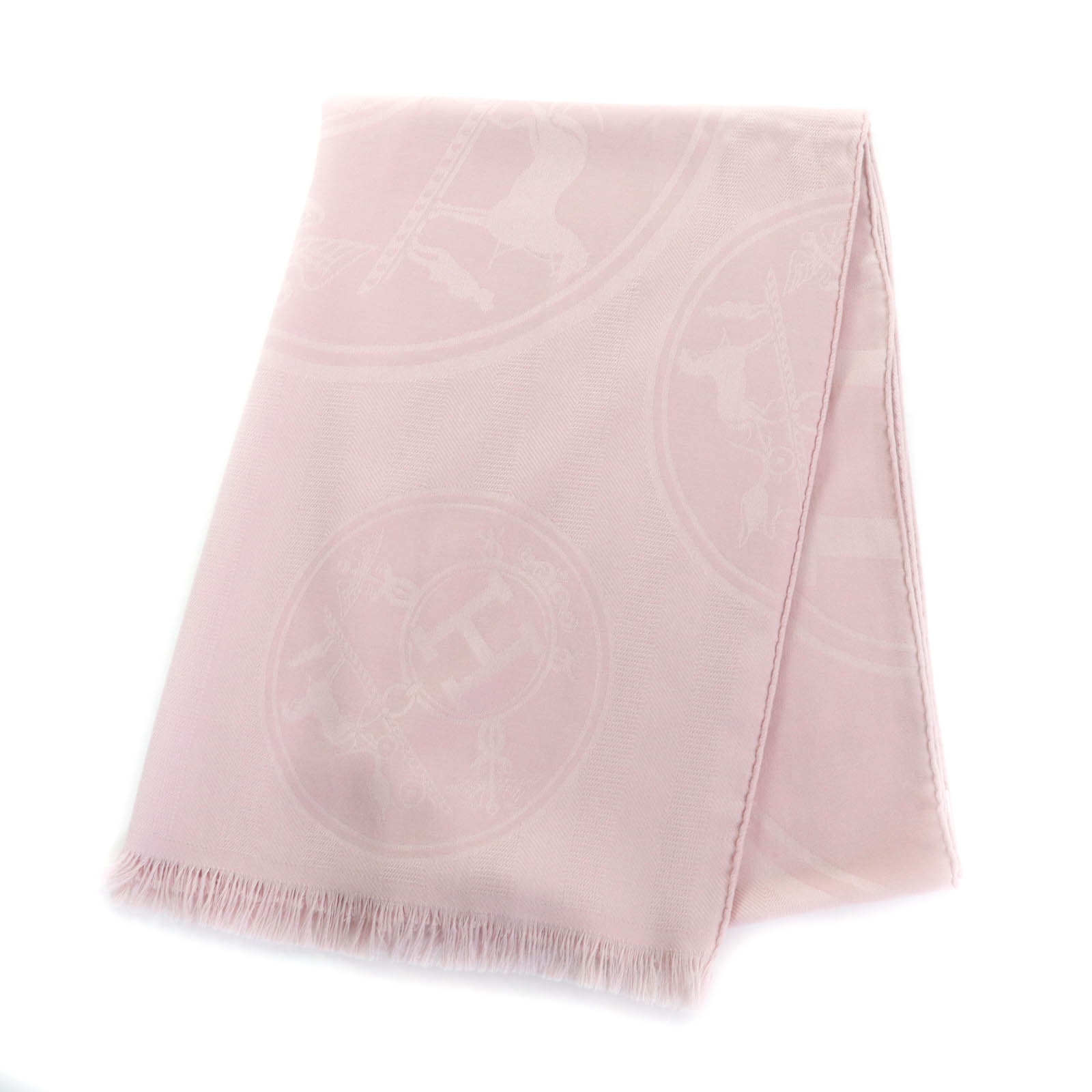 美品★HERMES エルメス ニュー・リブリス カシミヤ シルク混 ローズ・パール フリンジ付 大判 ショール ストール フランス製 レディース【中古】のサムネイル