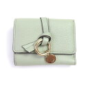 極美品◇Chloe クロエ A3689460 ALPHABET MINI TRIFOLD シーグラス コンパクトレザーウォレット 三つ折り財布 ゴールド金具 箱・保存袋付き レディース【中古】