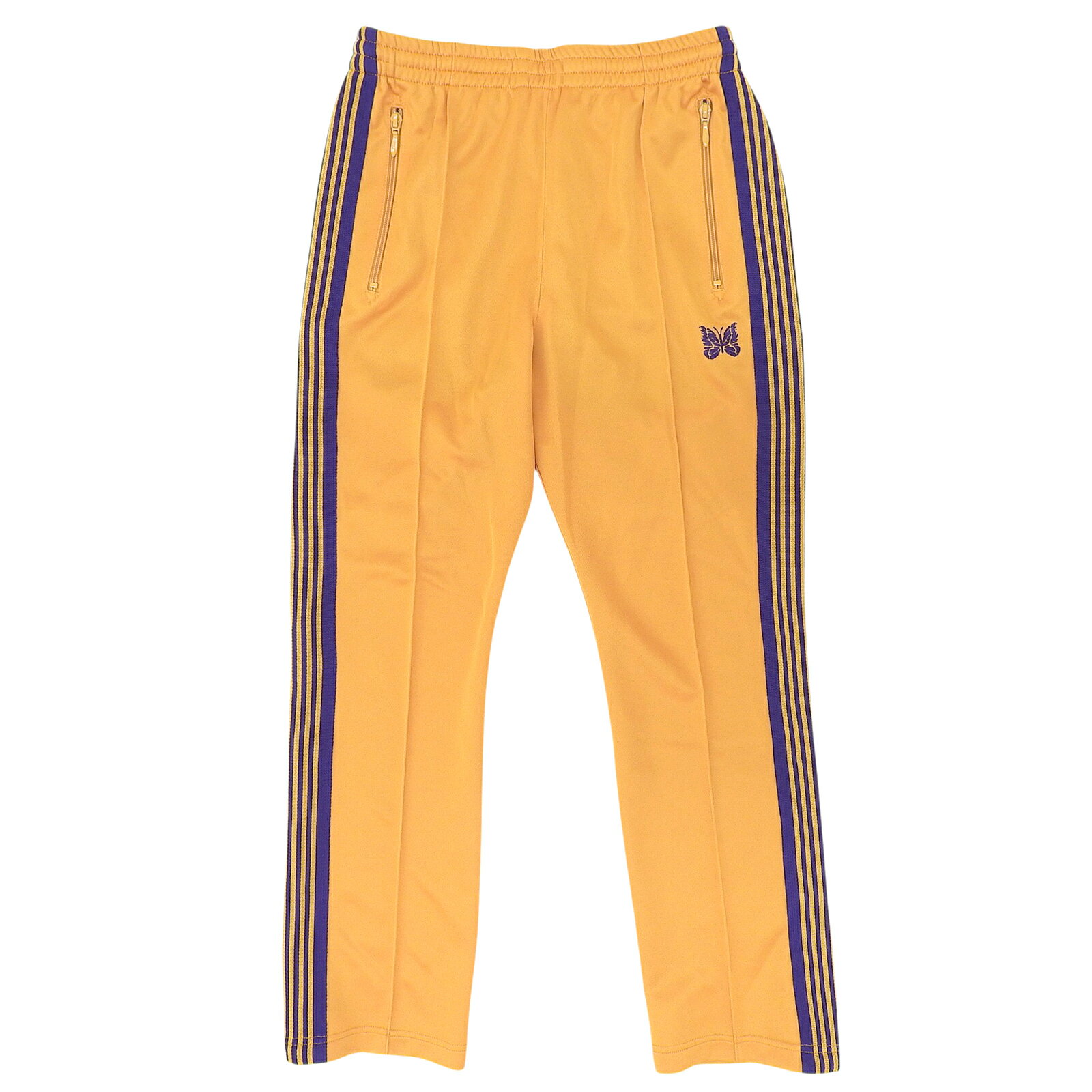 極美品▲Needles ニードルス KP221 ポリエステル ポリエステル ロゴエンブロイダリー サイドライン ナロートラック パンツ イエロー パープル S 日本製 正規品 メンズ【中古】(4)