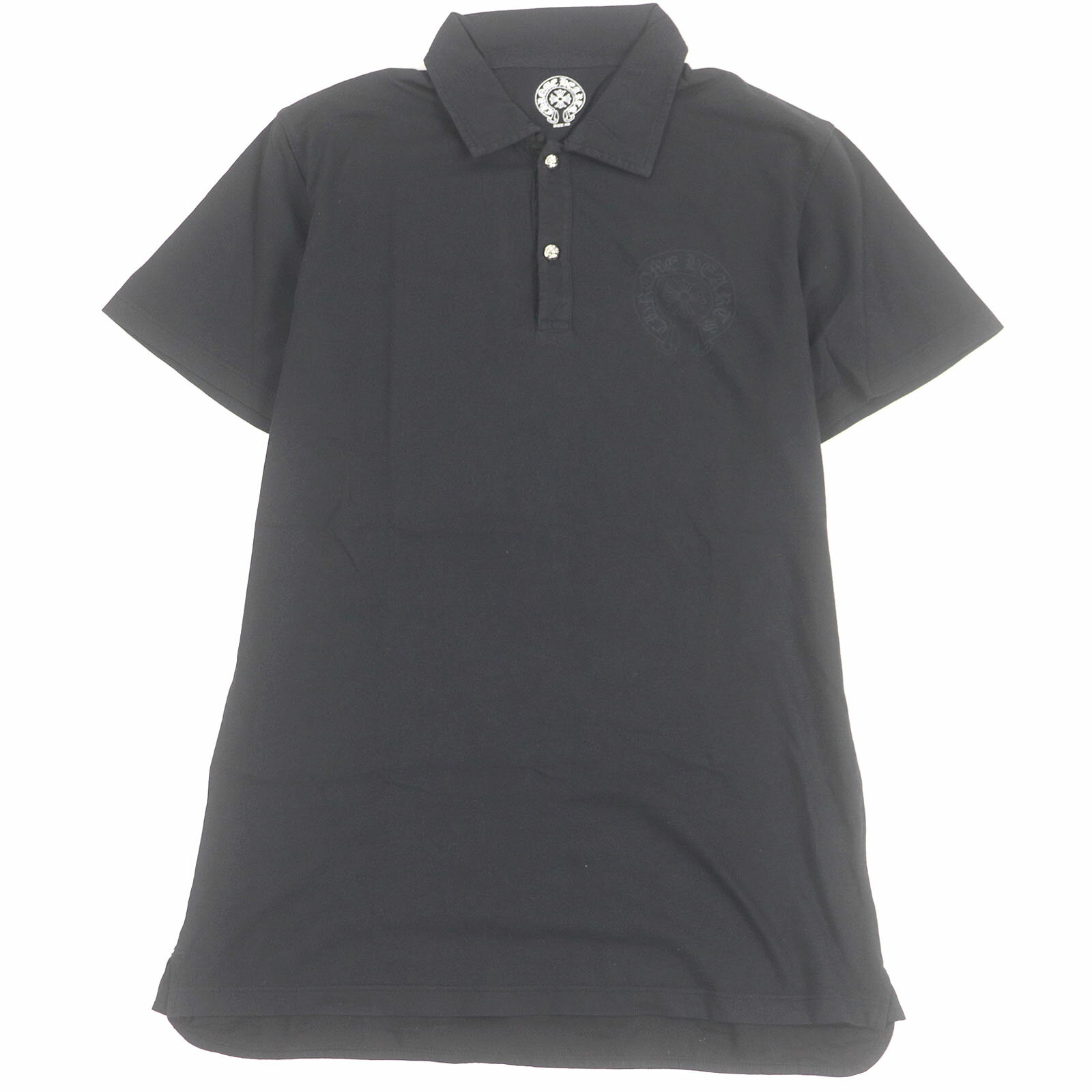 極美品□CHROME HEARTS クロムハーツ コットン100% クロスボールボタン ホースシューロゴ 薄手 半袖ポロシャツ ブラック XS USA製 正規品...