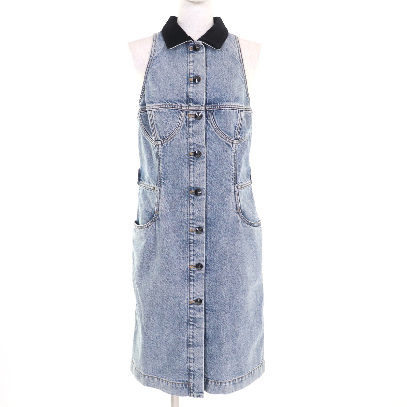 未使用品★LOUIS VUITTON ルイヴィトン 24SS RW241WJ コットン100% ベルベットアクセント デニムドレス ワンピース インディゴ 38...