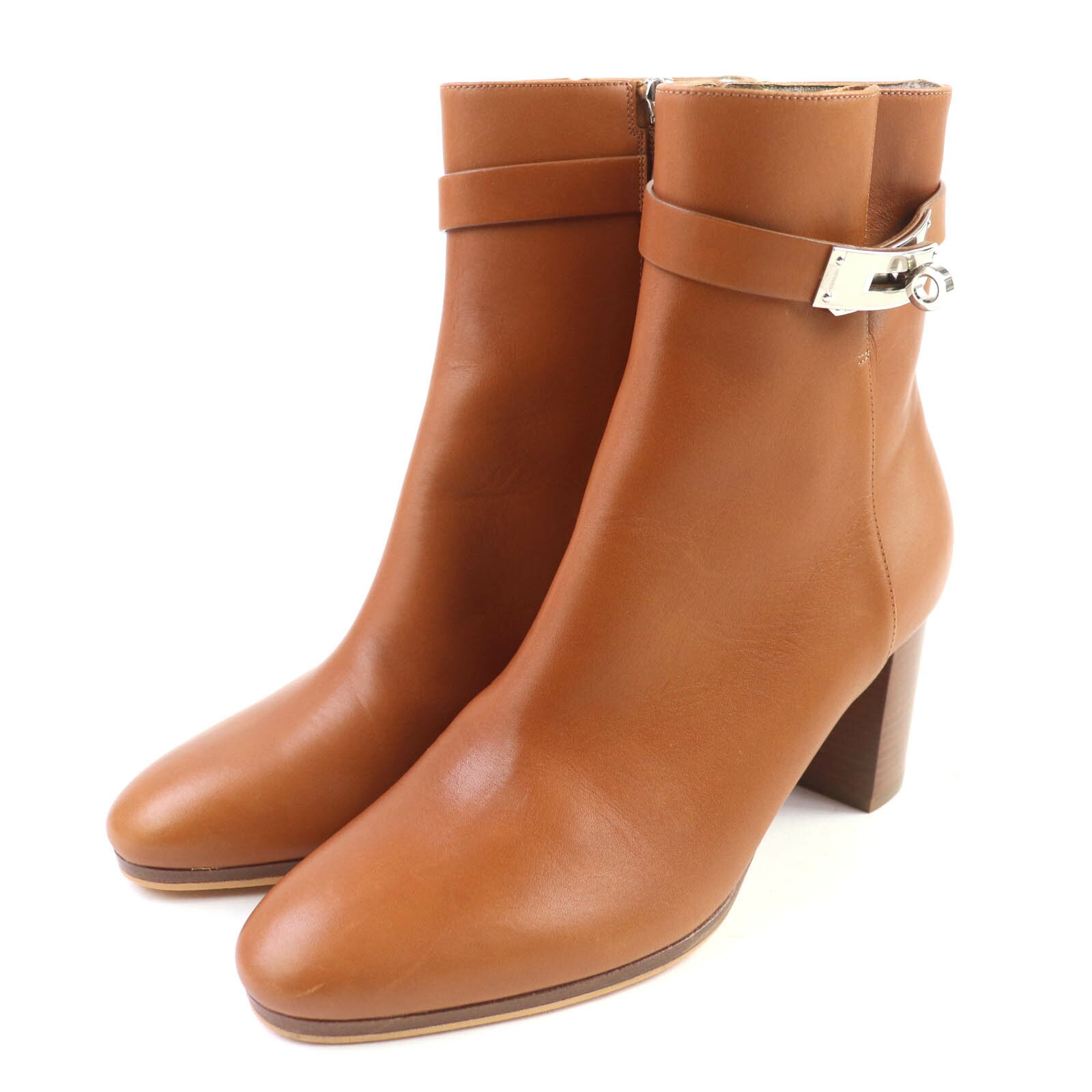 未使用品★HERMES エルメス 202257Z サンジェルマン ケリーバックル サイドZIP チャンキーヒール レザー ショートブーツ ブラウン 37 保存袋付き イタリア製 レディース【中古】のサムネイル