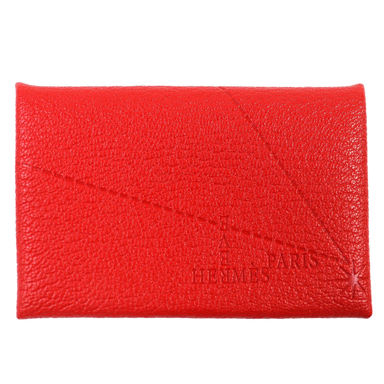 美品△HERMES エルメス カルヴィ シェーブル ルージュクー シルバー金具 岩田屋限定 名刺入れ カードケ..