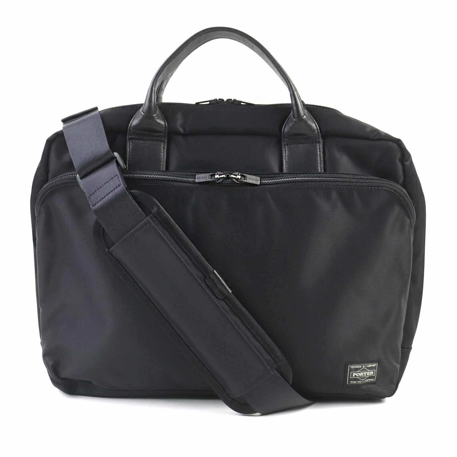 極美品○PORTER ポーター TIME タイム ナイロンツイル 2WAY テフロンファブリック加工 ビジネスバッグ ブリーフケース ブラック 日本製 メンズ【中古】
