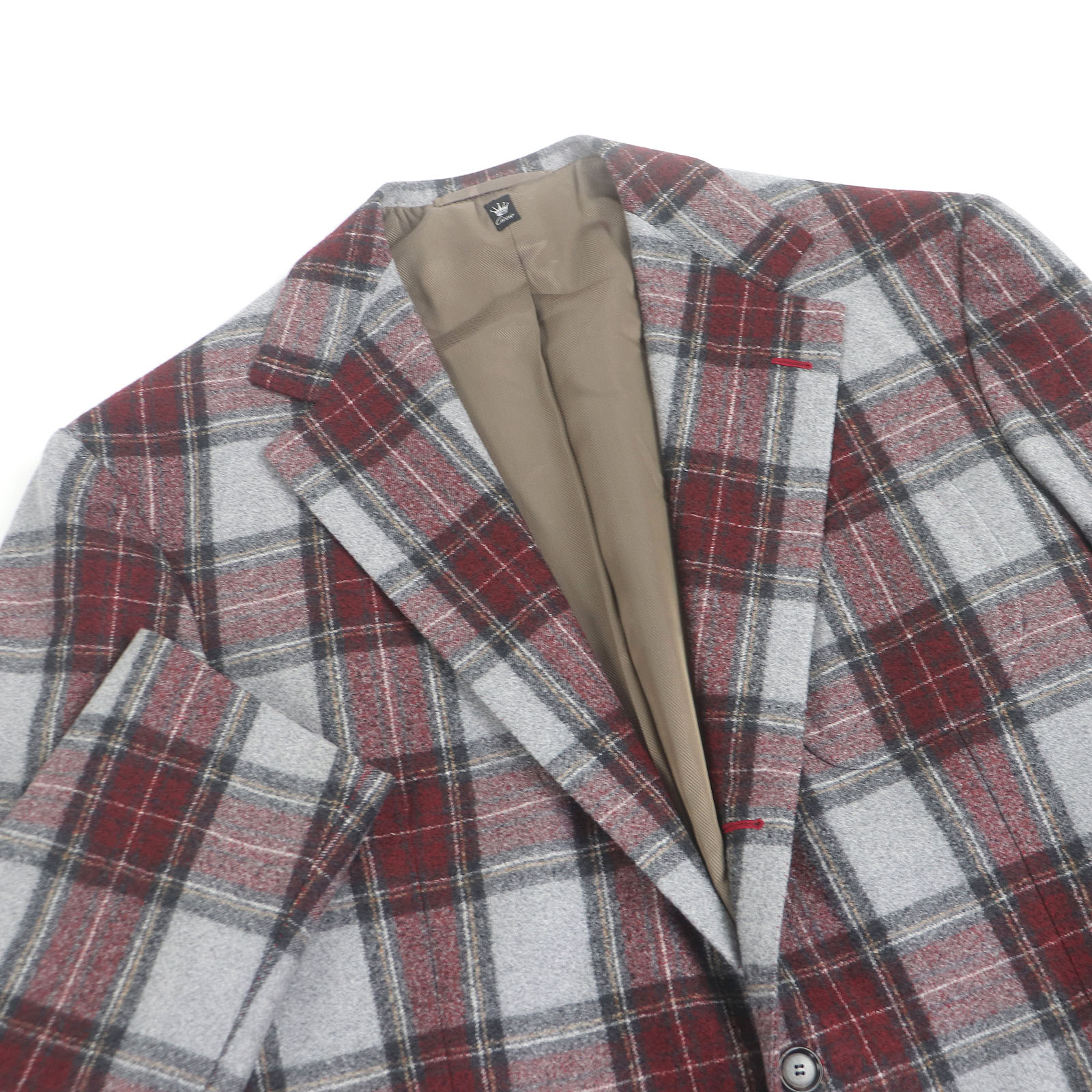 極美品□Cicio チッチオ タータンチェック ビスポーク シングルスーツ 上下セットアップ グレー レッド ネイビー Lサイズ相当 ハンガー付き メンズ【中古】