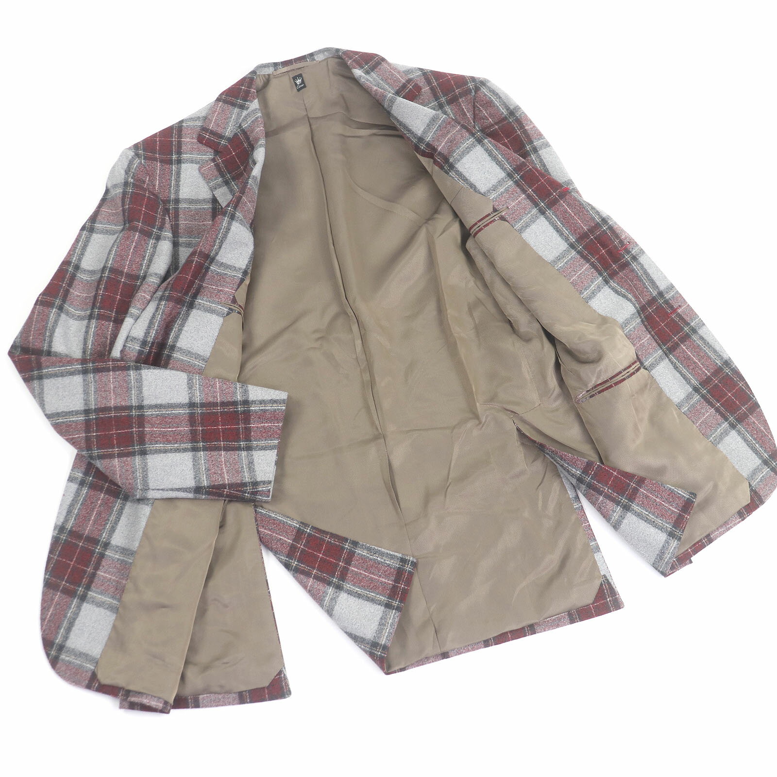 極美品□Cicio チッチオ タータンチェック ビスポーク シングルスーツ 上下セットアップ グレー レッド ネイビー Lサイズ相当 ハンガー付き メンズ【中古】