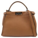 極美品△FENDI フェンディ 8BN290 PEEKABOO ピーカブー レギュラー レザー 2WAY ハンドバッグ ショルダーバッグ ブラウン イタリア製 レディース【中古】