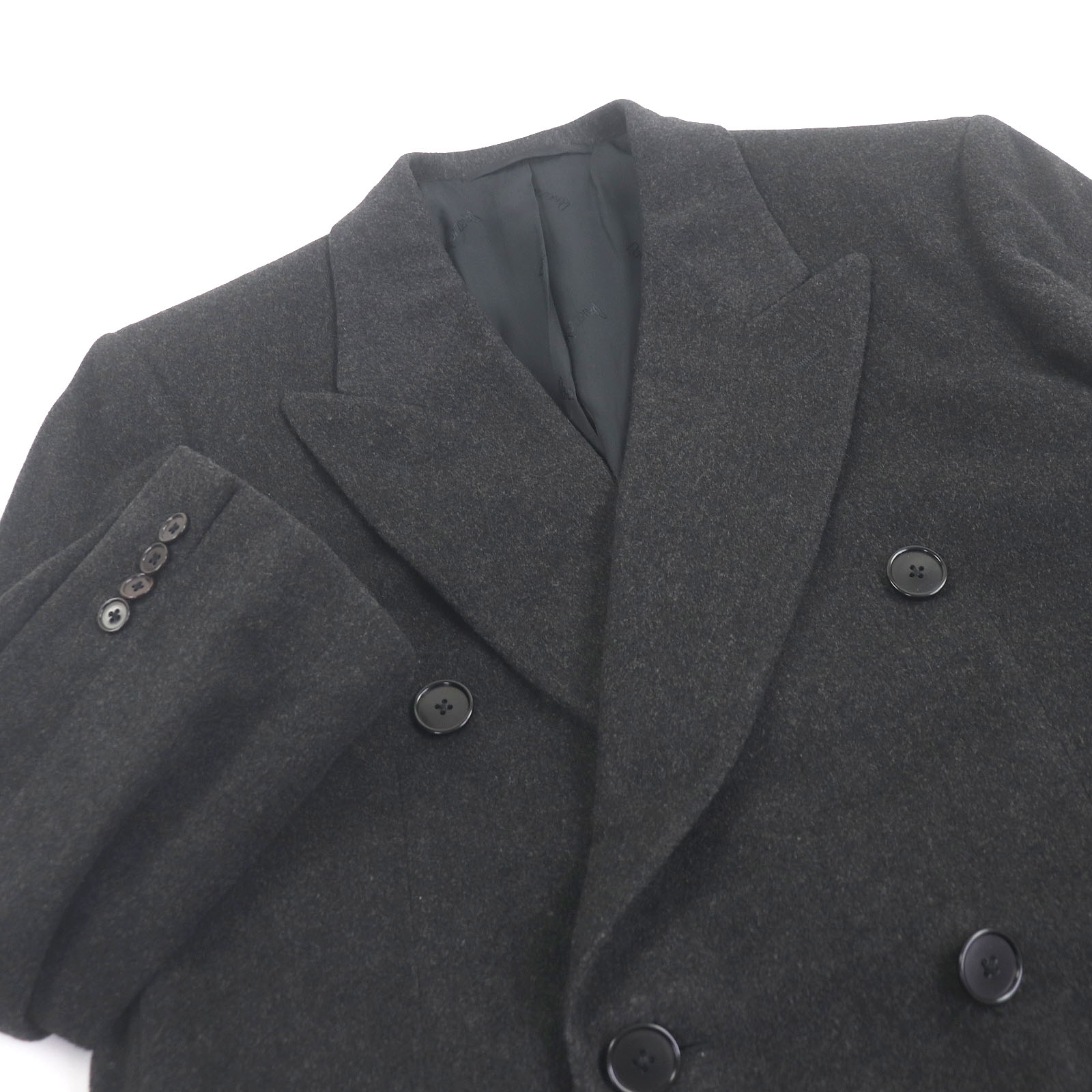 極美品□Ravazzolo ラヴァッツォーロ カシミヤ混 ロロピアーナ社製生地 ダブルブレスト チェスターコート チャコール 46 ハンガー付き イタリア製 メンズ【中古】