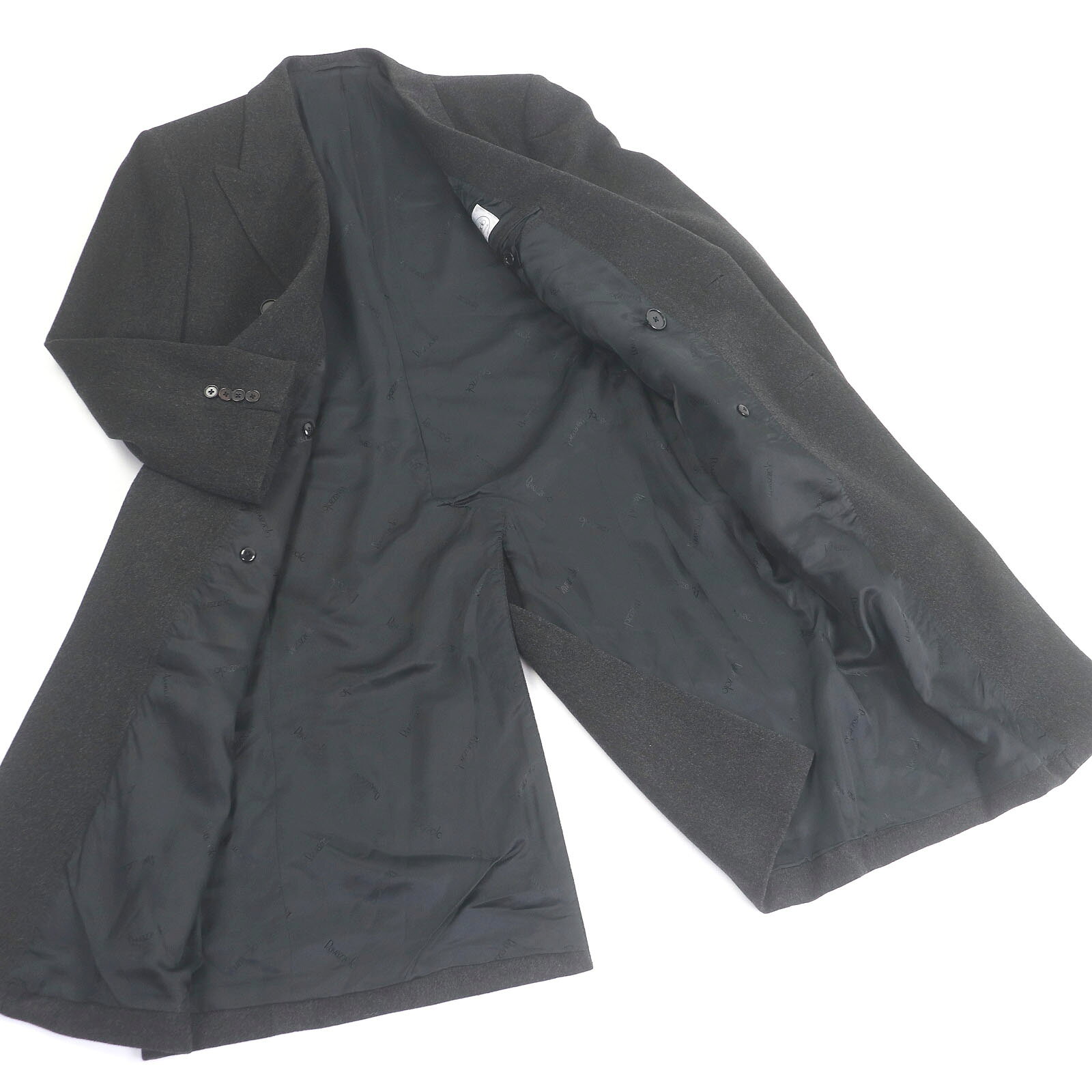 極美品□Ravazzolo ラヴァッツォーロ カシミヤ混 ロロピアーナ社製生地 ダブルブレスト チェスターコート チャコール 46 ハンガー付き イタリア製 メンズ【中古】