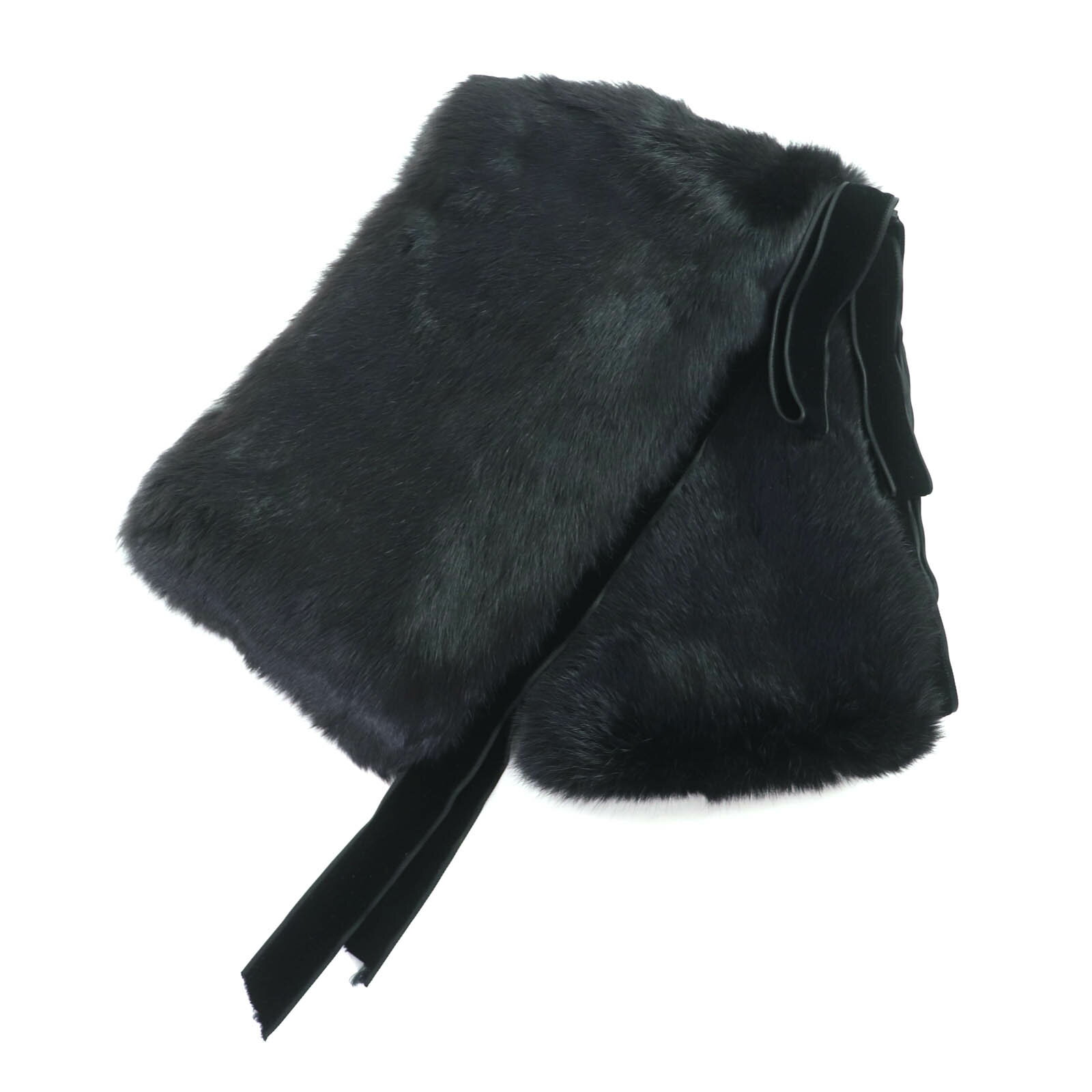 美品★GUCCI グッチ ラビットファー リボンデザイン ストール マフラー ブラック イタリア製 レディース【中古】