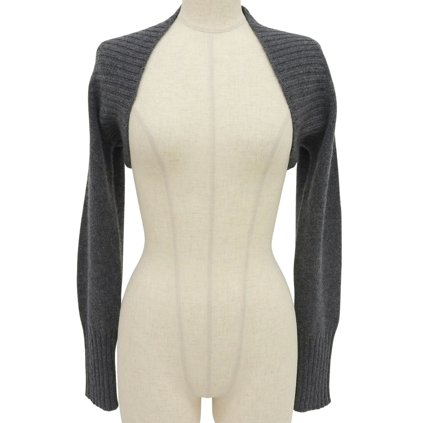 極美品▲Brunello Cucinelli ブルネロクチネリ カシミヤ100％ ニットボレロ カーディガン グレー M イタリア製 レディース【中古】