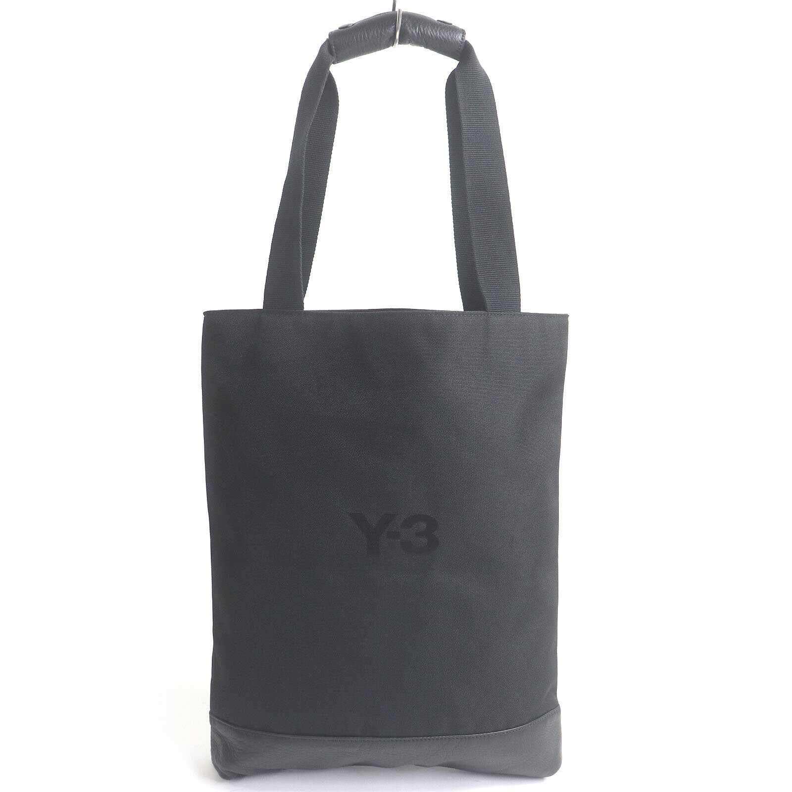 極美品□Y-3 ワイスリー アディダス ヨウジヤマモト CLASSIC TOTE ロゴ刺繍 レザー使い トートバッグ ハンドバッグ ブラック 正規品 メンズ【中古】