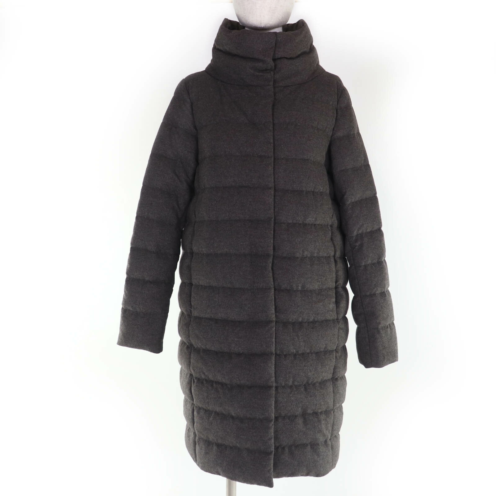 美品☆Herno ヘルノ PI0212D シルク カシミヤ スタンドカラー ダウンコート ブラウン系 44 イタリア製 正規品 レディース【中古】