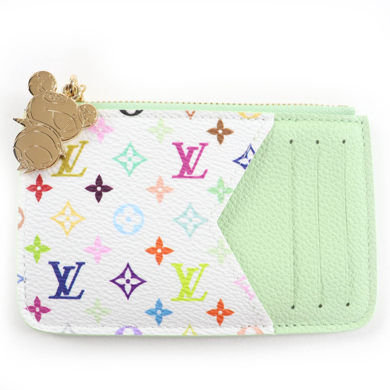 極美品☆Louis Vuitton MURAKAMI ルイヴィトン 村上隆 M13800 ポルトカルトロミー LV TM モノグラム アンプラント レザー フラグメントケース コインケース マルチカラー グリーンティー 箱・保存袋付き フランス製 レディース【中古】