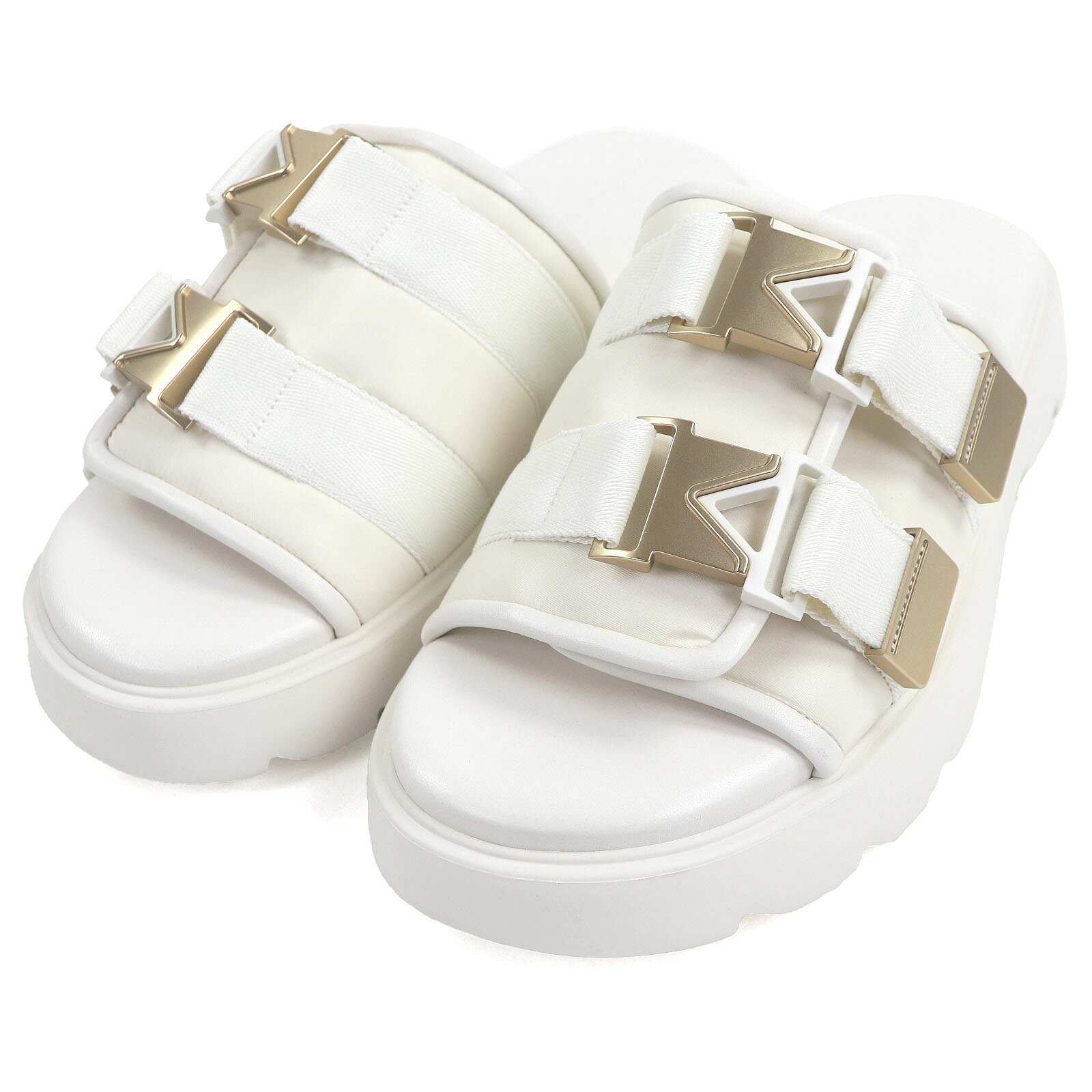 未使用品□BOTTEGAVENETA ボッテガヴェネタ 690034 Flash 一部レザー ラバー ダブルベルト シャワーサンダル スライドサンダル アイボリー 43 保存袋付き イタリア製 メンズ【中古】