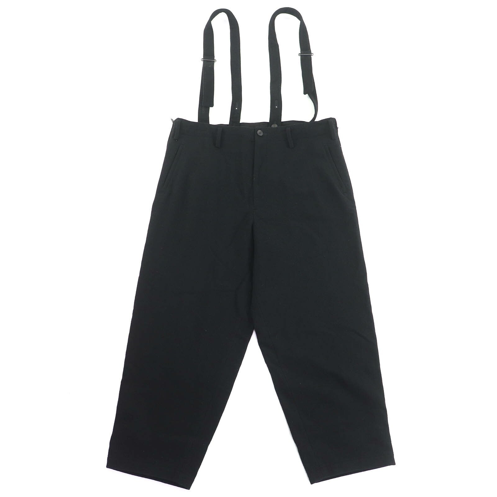 極美品△Yohji Yamamoto ヨウジヤマモト 21AW FX-P81-113 ウール サイドジップデザイン サスペンダー ロング パンツ ブラック 2 日本製 正規品 レディース【中古】