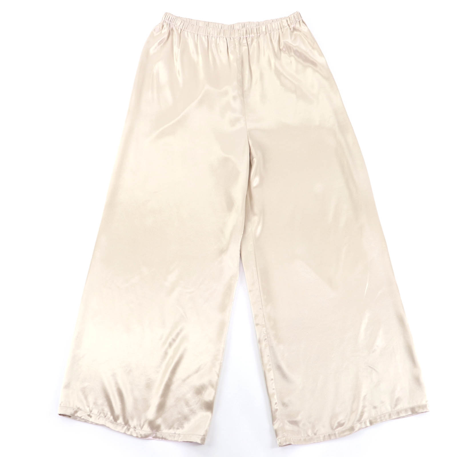 極美品◇FERRAGAMO フェラガモ 770257 光沢 ワイドレッグ リラックスフィット サテン パンツ ゴールド 42 イタリア製 正規品 レディース【中古】