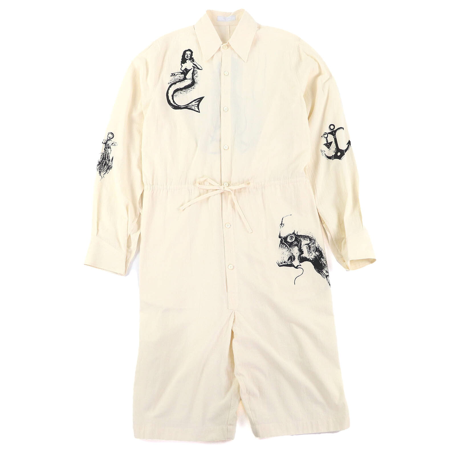 極美品△PRADA プラダ 22SS SC567 コットン100％ トライアングルロゴ 人魚 タコ 魚拓 プリンテッドショ..