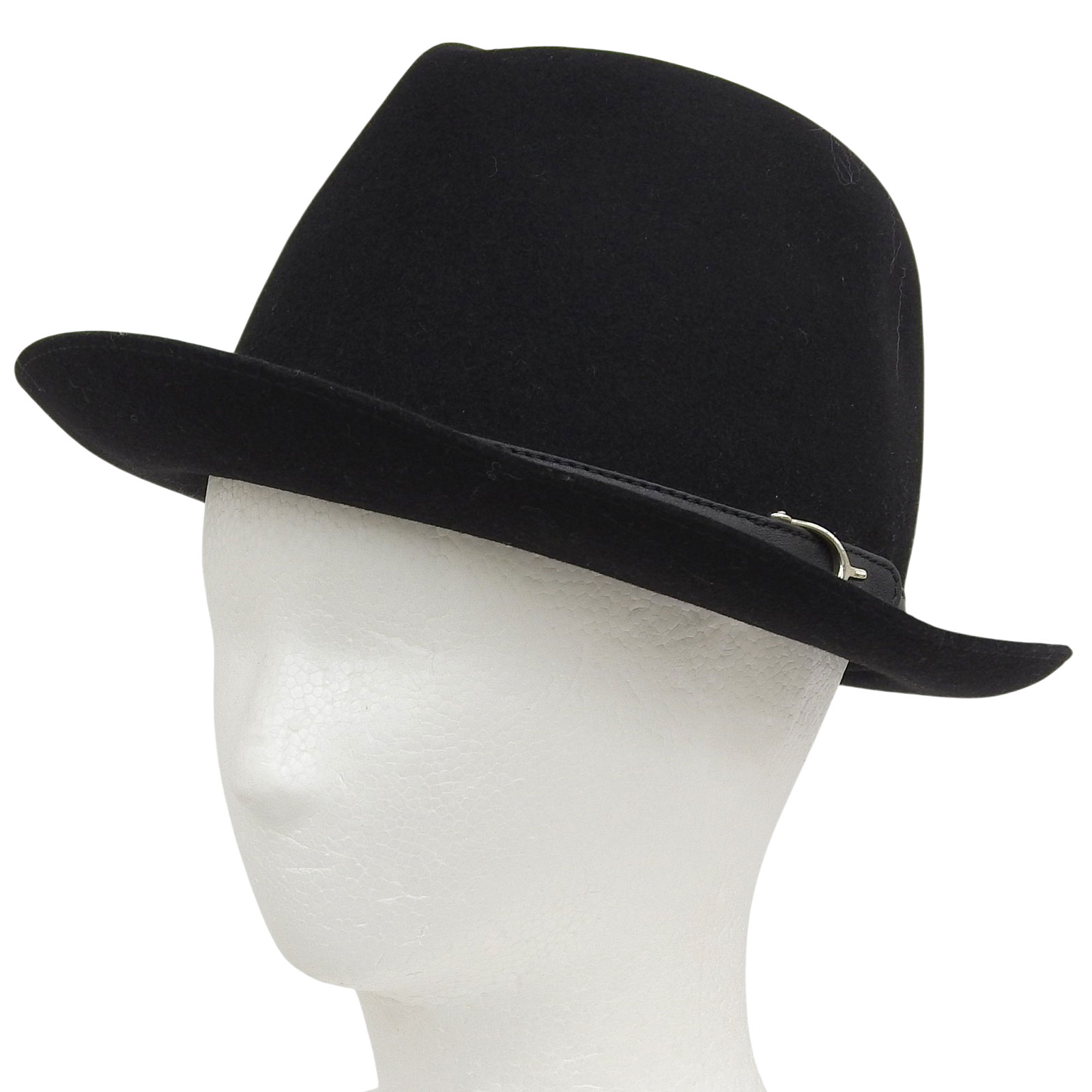 極美品▲GUCCI グッチ ラビット100％ レザー使い 中折れハット フェルトハット ブラック シルバー金具 M イタリア製 正規品 メンズ【中古】