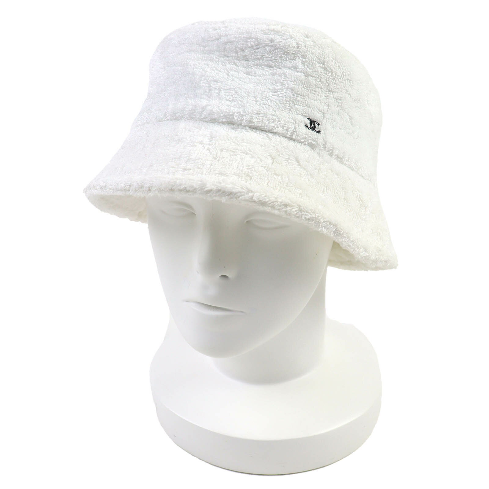良品△CHANEL シャネル 21C コットン ココマーク パイル地 バケットハット 帽子 ホワイト L レディース シンプルデザイン◎【中古】