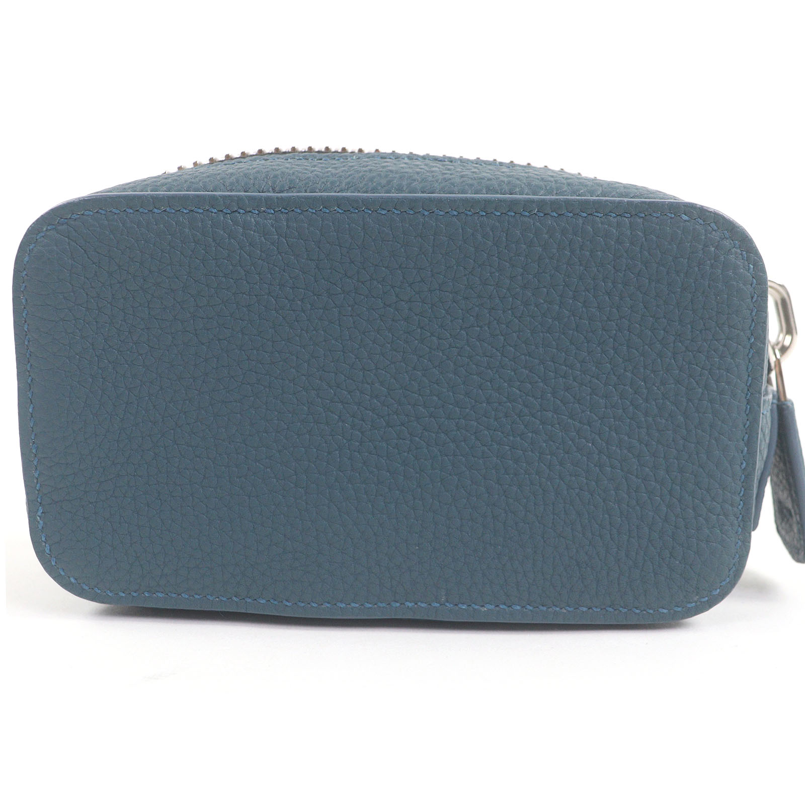 極美品□MAISON TAKUYA メゾンタクヤ ラムレザー ロゴ入り トラベルポーチ ミニポーチ ピーコックブルー 保存袋付き メンズ オススメ◎【中古】