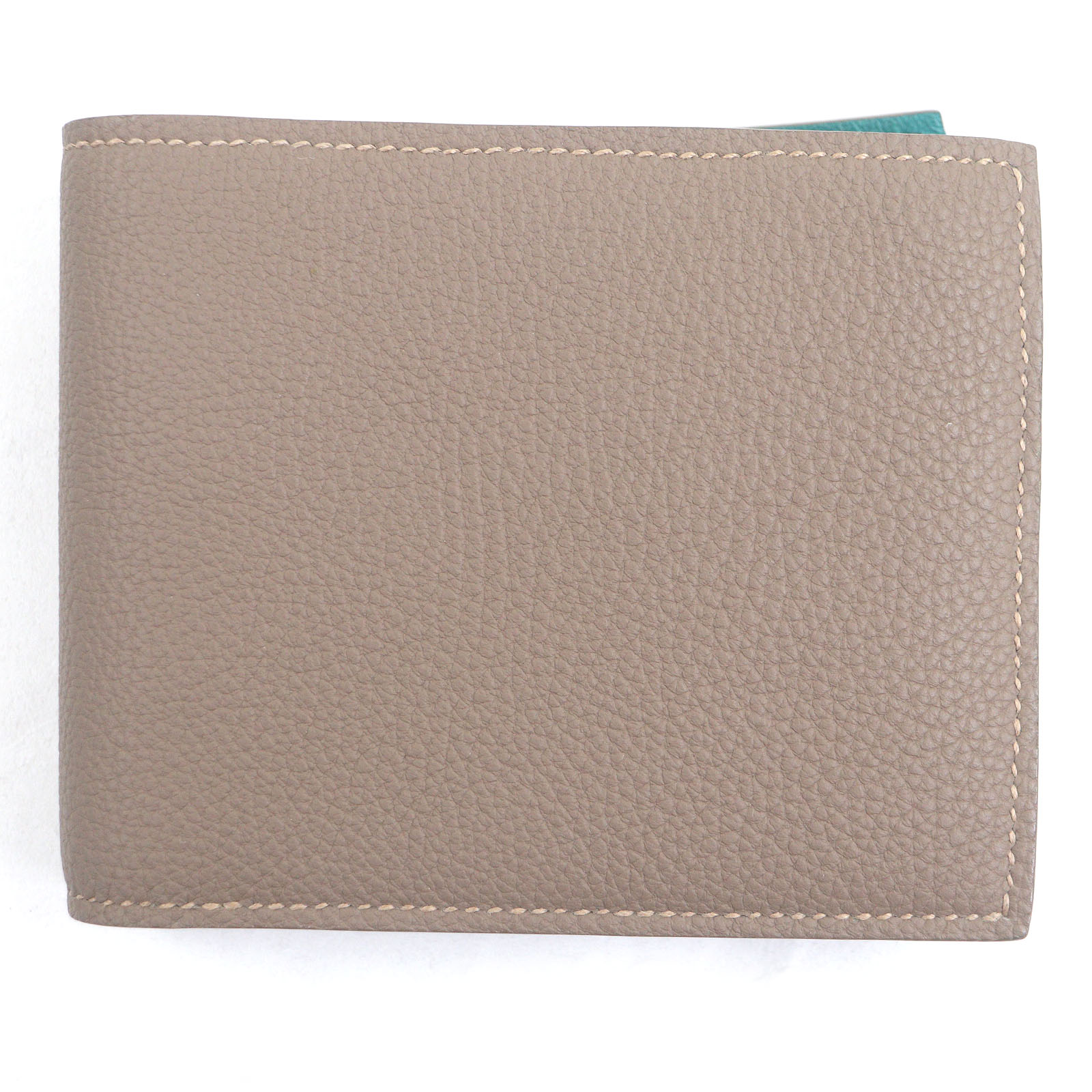 極美品□MAISON TAKUYA メゾンタクヤ T5 Wallet レザー コンパクトウォレット 二つ折り財布 ベージュ ターコイズブルー 箱・保存袋付き メンズ【中古】