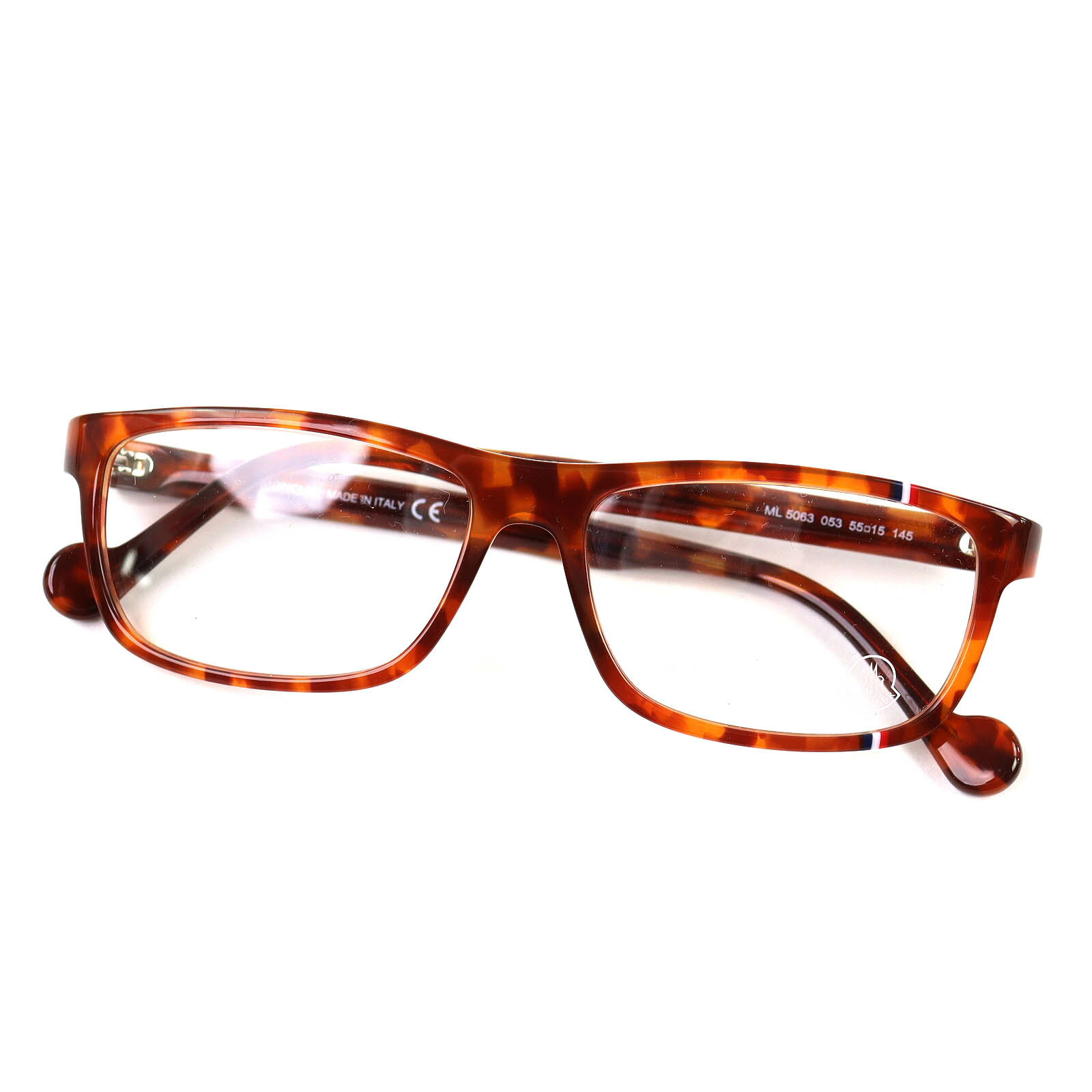 未使用品△MONCLER モンクレール ML5063 053 べっ甲柄 トリコロールワンポイント メガネ 眼鏡 アイウェア ブラウン 55□15 145 デモレンズ イタリア製 レディース【中古】