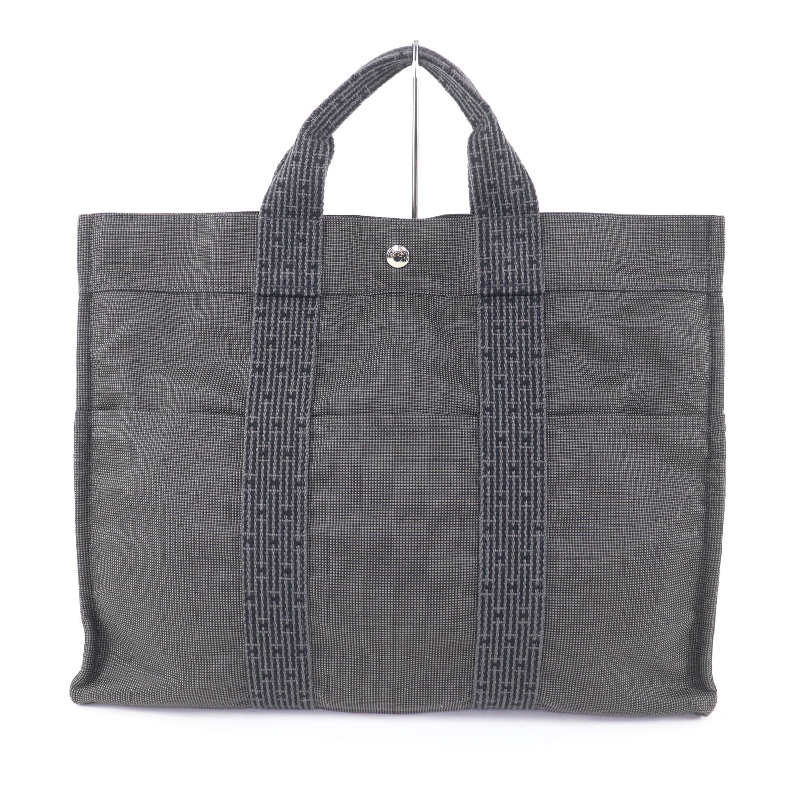 Rakuten - 美品★HERMES エルメス エールラインMM セリエボタン付 キャンバス トートバッグ グレー フランス製 レディース【中古】