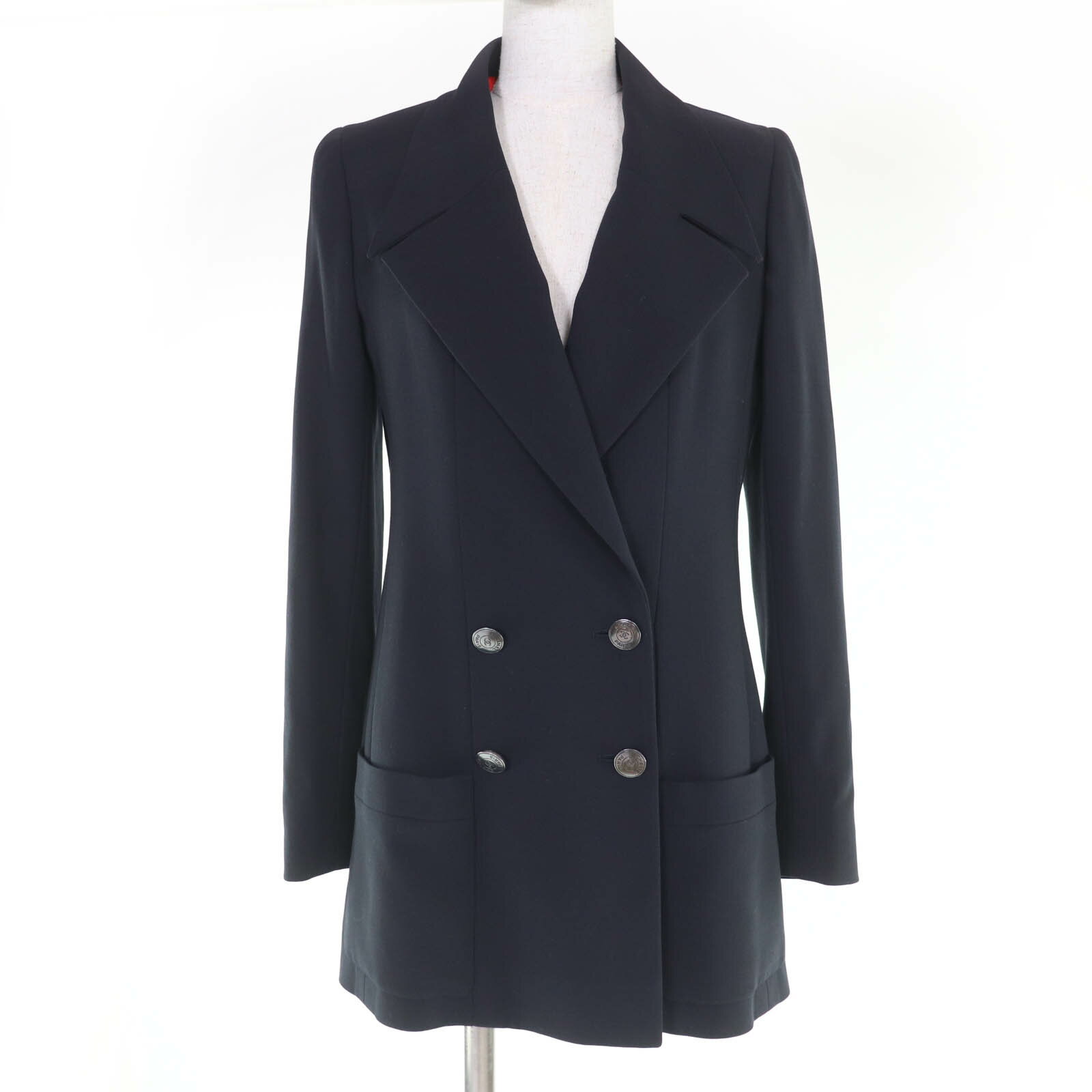 美品☆CHANEL シャネル ヴィンテージ 97C P08873V05284 ウール100％ ココボタン ブレザー テーラードジャケット ダークネイビー 36 フランス製 レディース【中古】