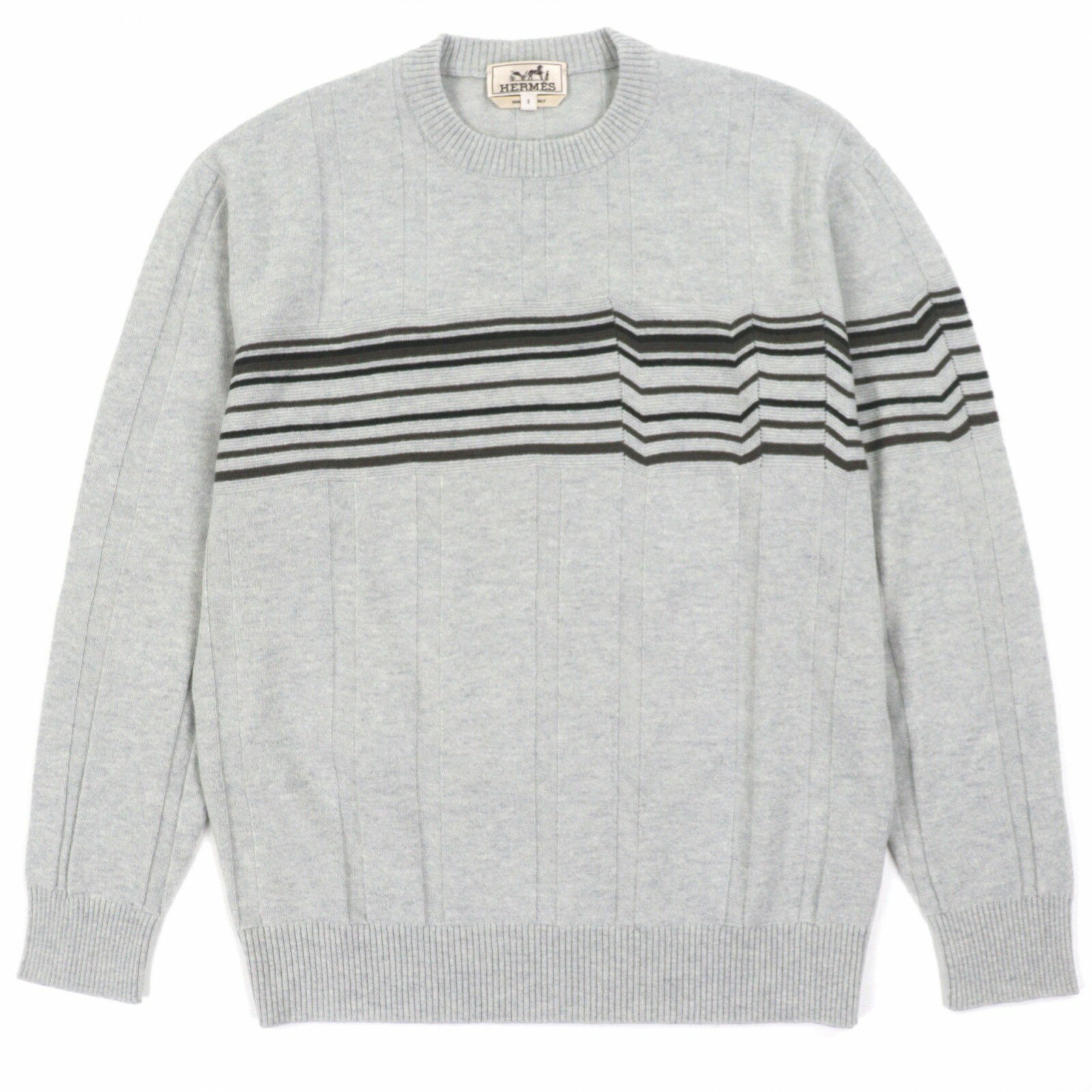 極美品▼HERMES エルメス 24AW 467210HA ウール カシミヤ クルーネック プルオーバー ニットセーター グレー S イタリア製 正規品 メン..
