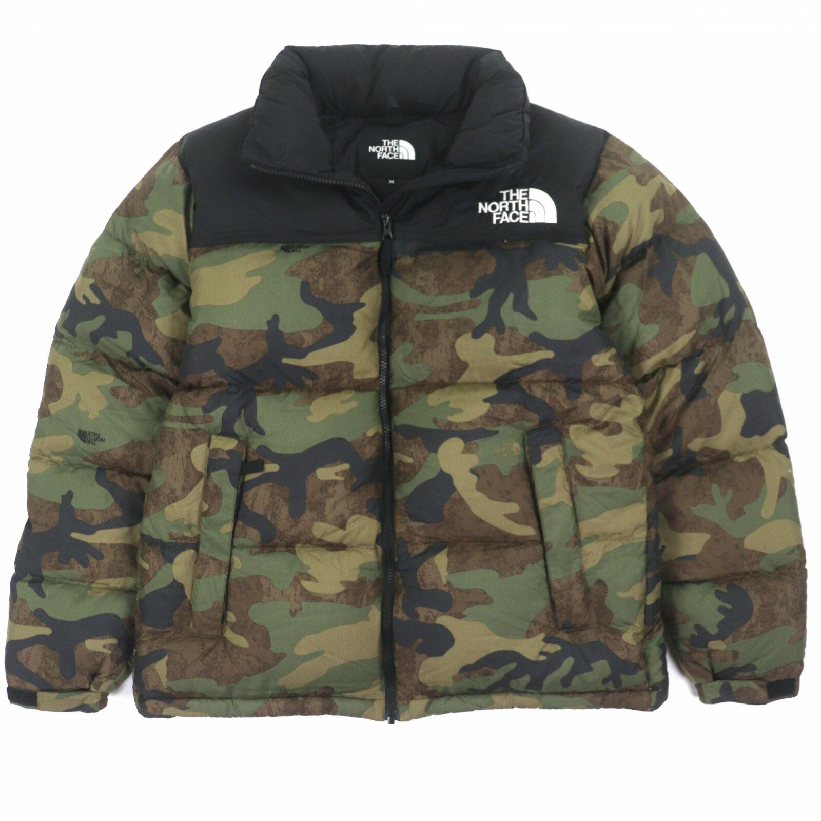 Rakuten - 極美品▼THE NORTH FACE ザ・ノースフェイス ND92336 Novelty Nuptse Jacket カモフラ柄 フード入り ロゴ刺繍 ポケッタブル仕様 ジップアップ ダウンジャケット カーキ ブラック M 正規品 メンズ【中古】